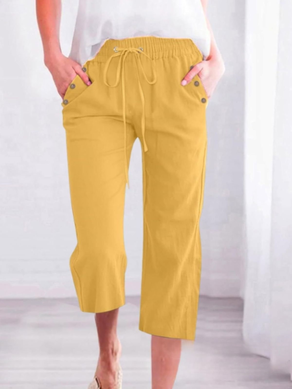 Women Plain Capris Pants Casual Summer Trousers