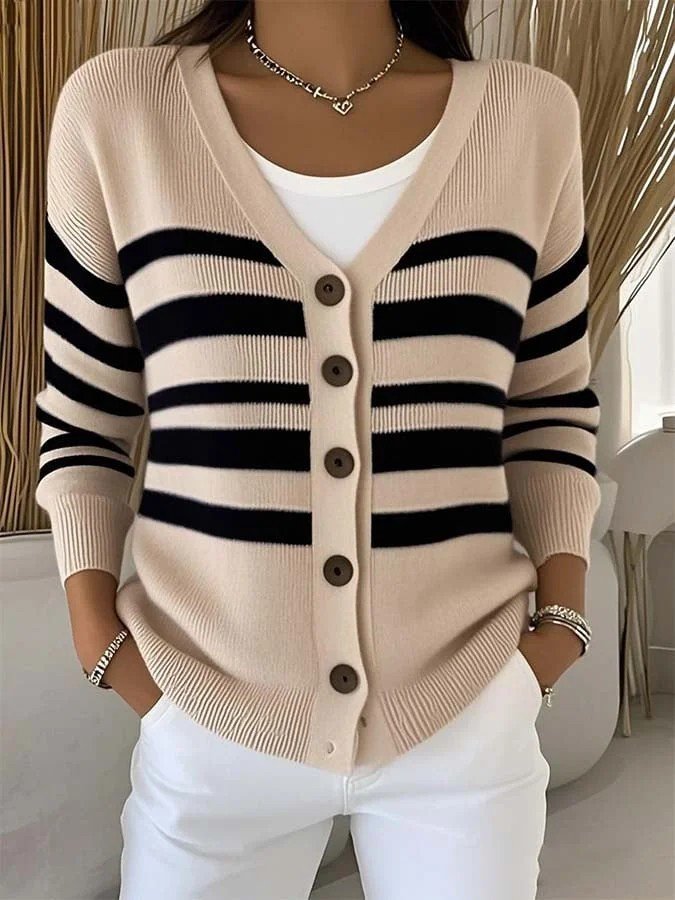 Women Striped Long Sleeve Comfy Vintage Cardigan