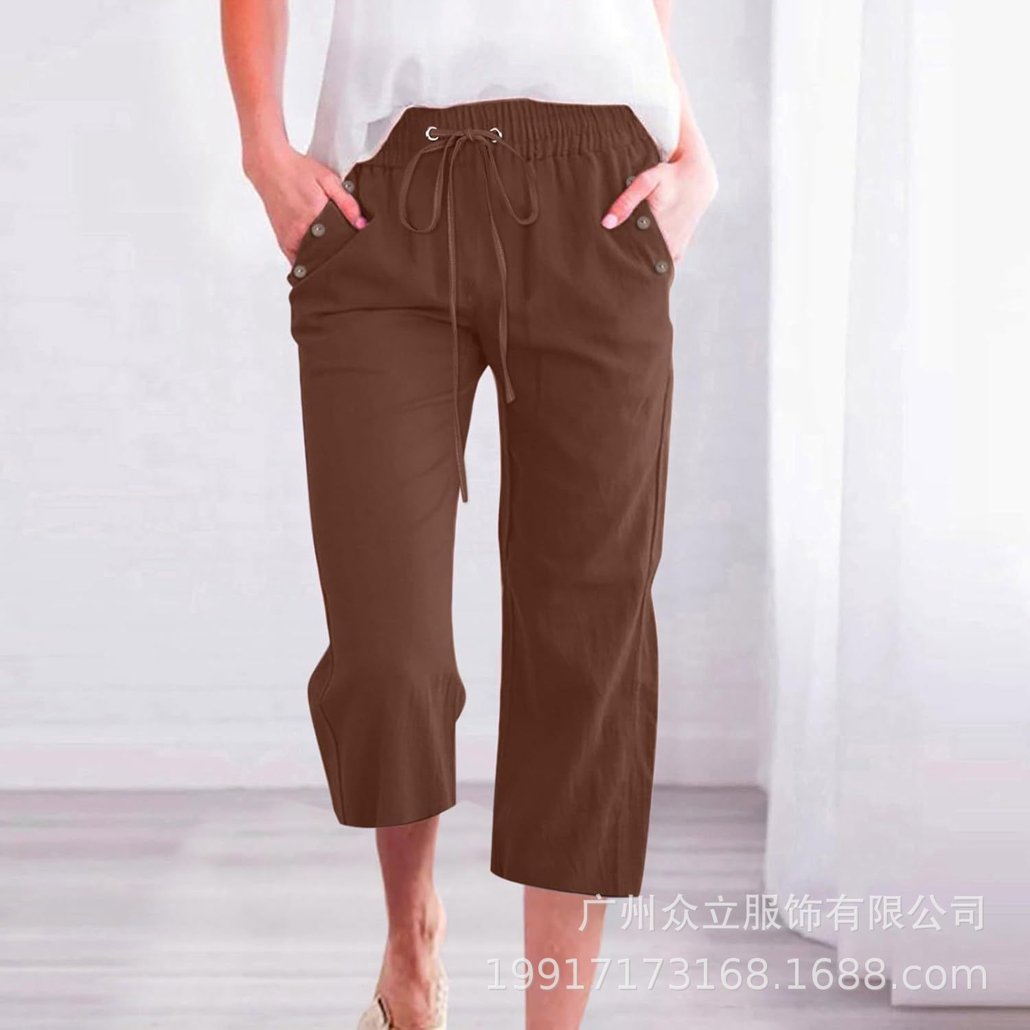 Women Plain Capris Pants Casual Summer Trousers