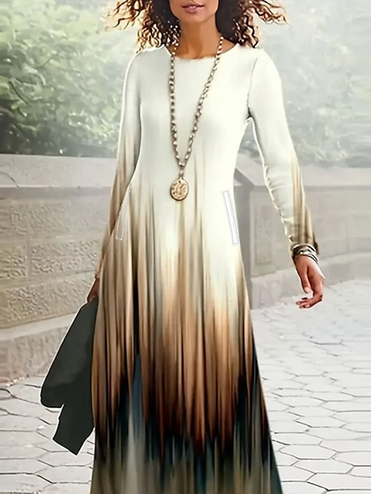 Women Striped Spring/Fall Dress Crew Neck Long Sleeve A-Line Dress