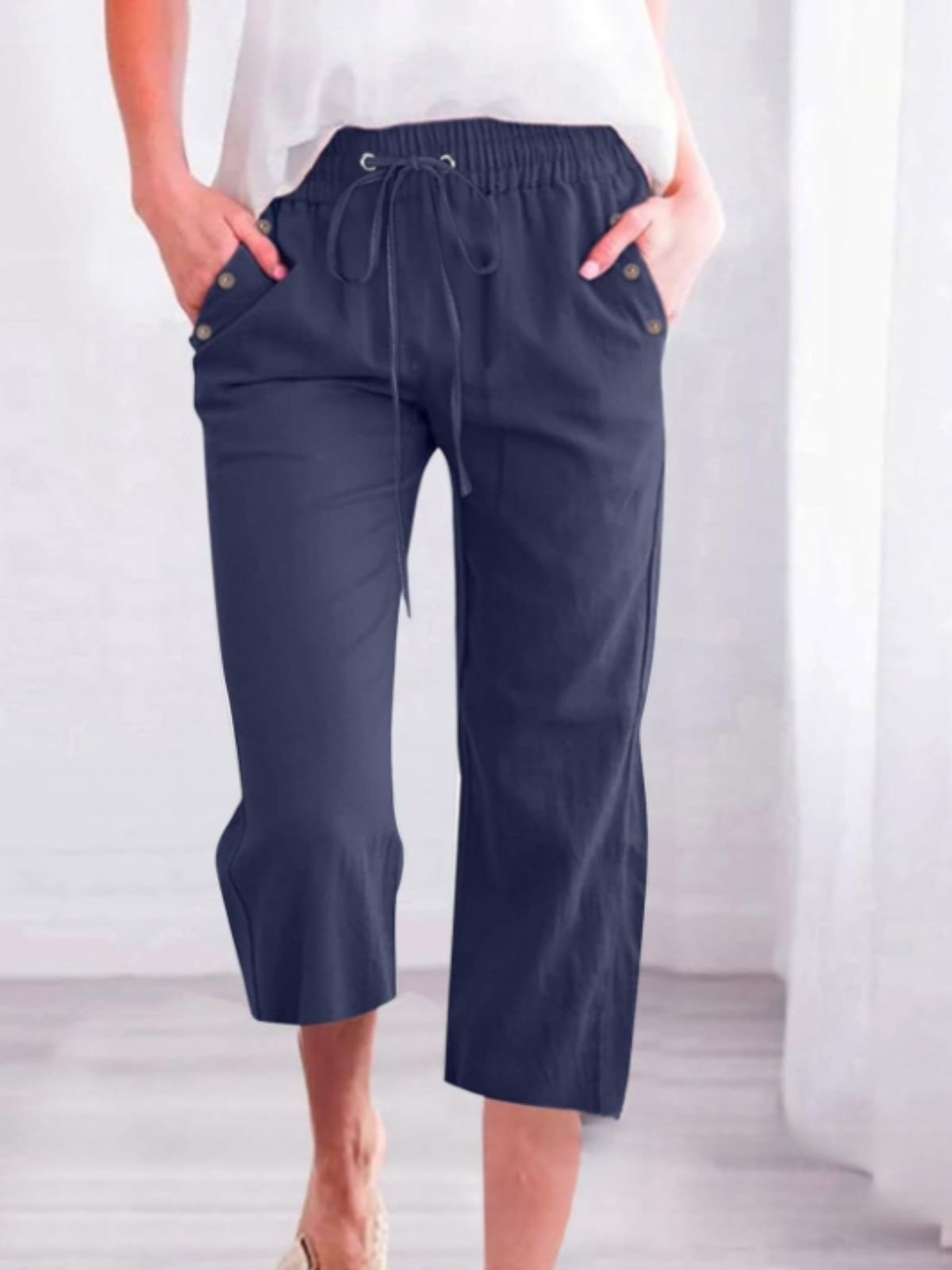 Women Plain Capris Pants Casual Summer Trousers