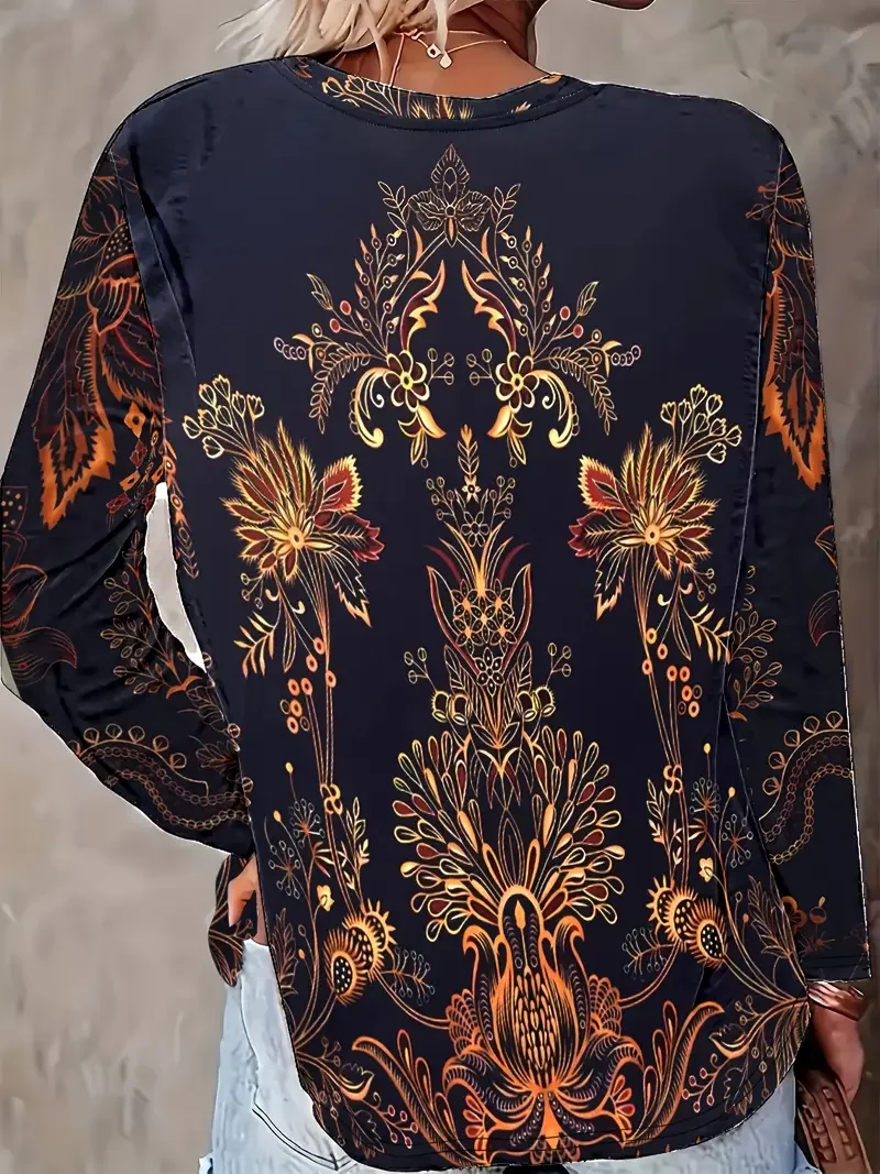 Casual Floral Crew Neck Long Sleeve T-shirt