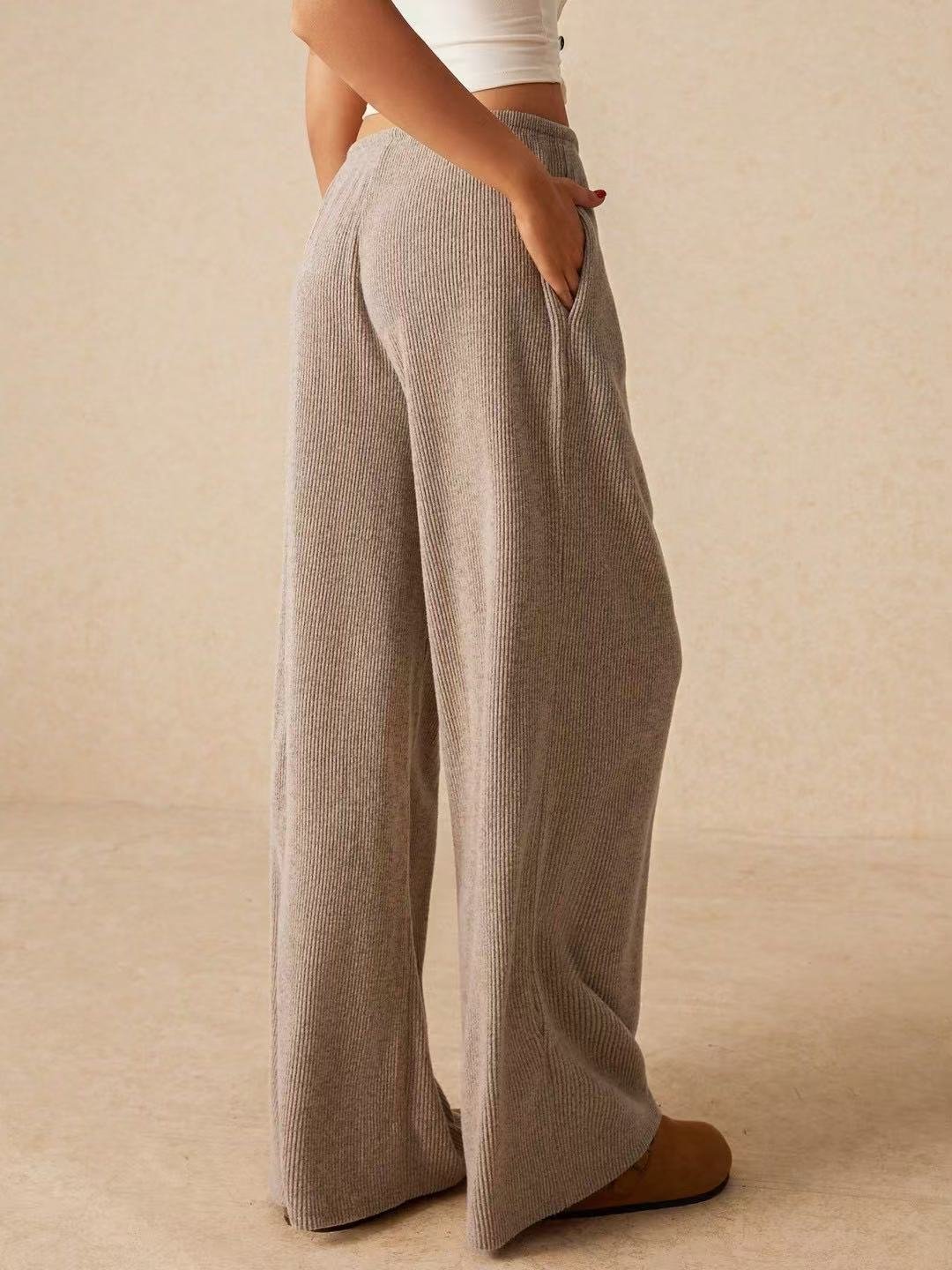 Women Plain Long Elastic Waist Pants Casual Spring/Fall Trousers