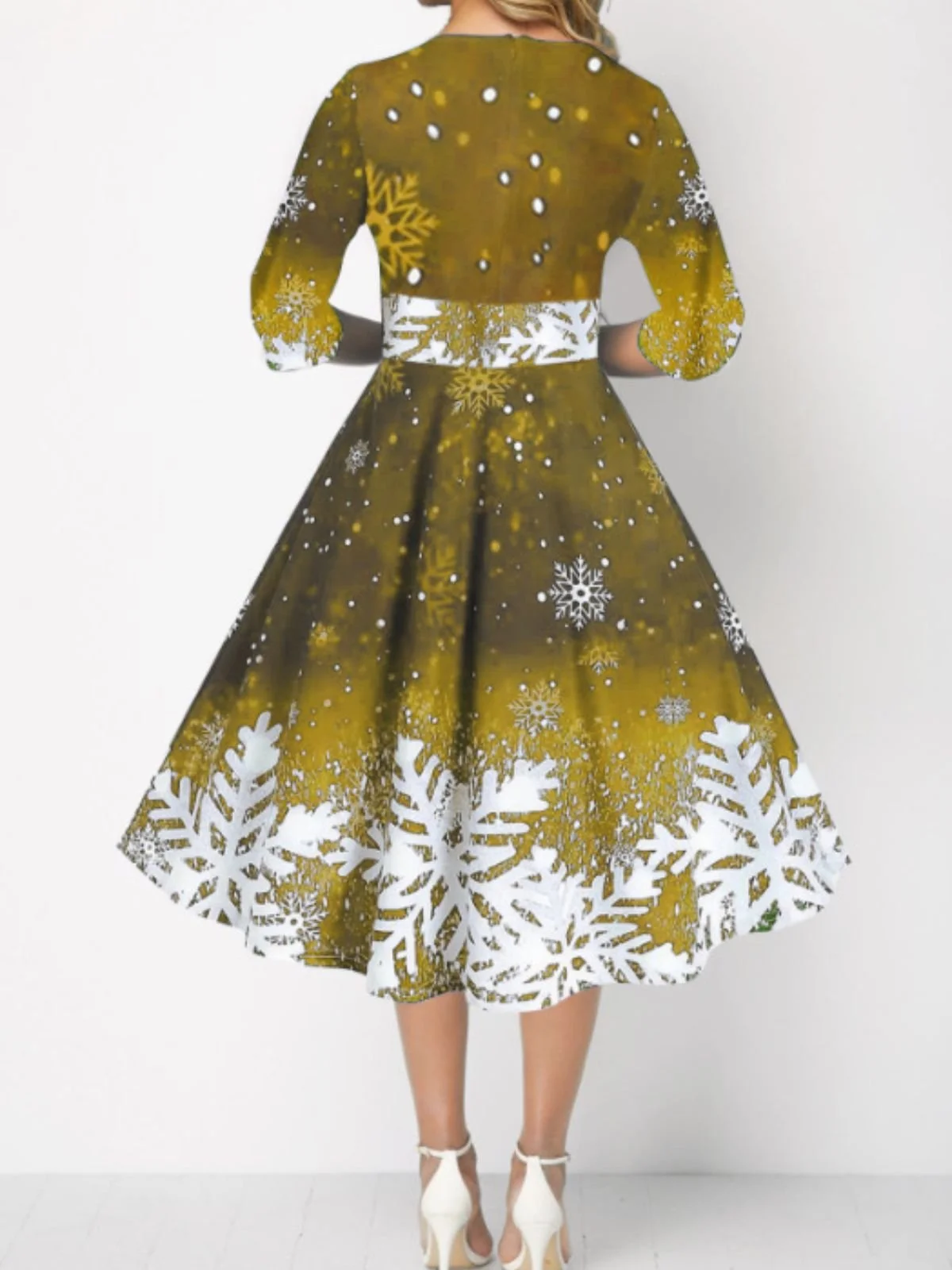 Women Christmas Spring/Fall Dress Crew Neck Three Quarter Sleeve A-Line Dress