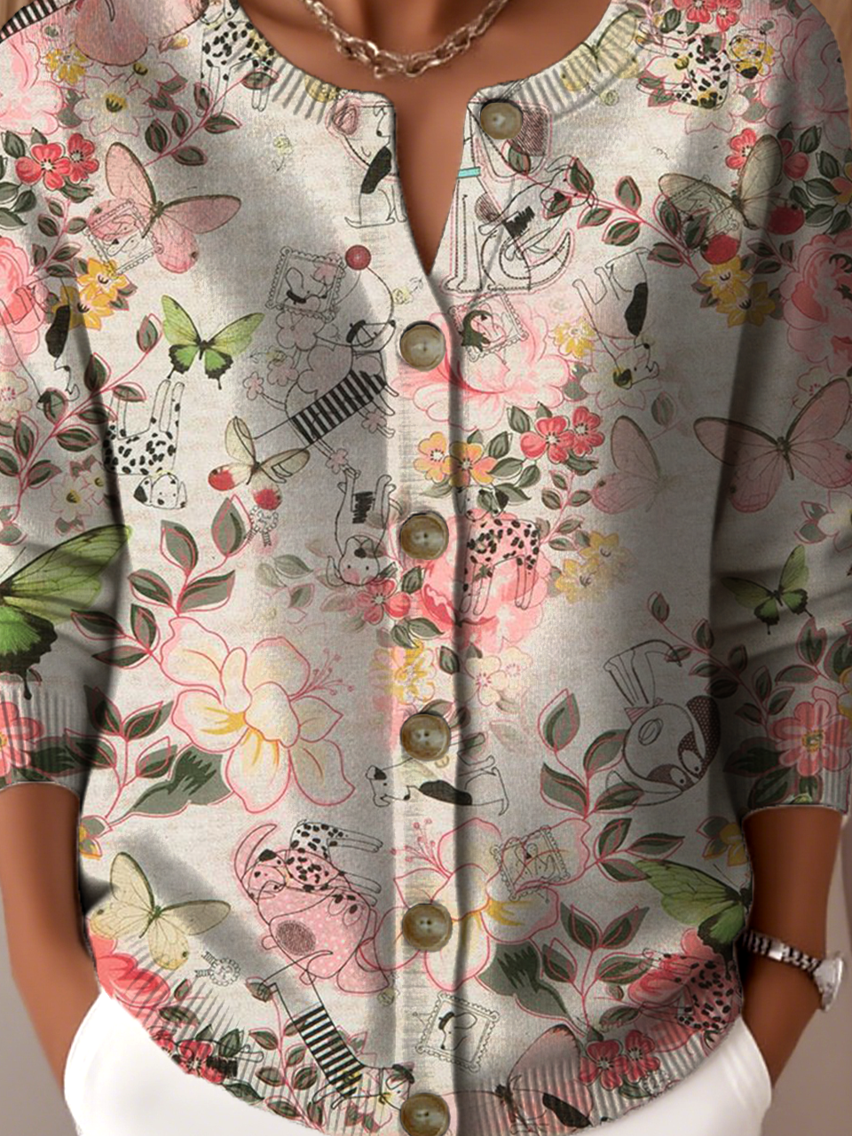 Women Knitted Floral Long Sleeve Comfy Vintage Cardigan