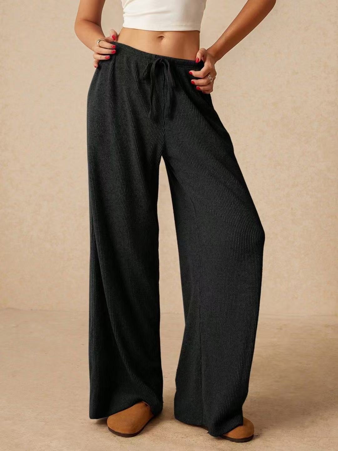 Women Plain Long Elastic Waist Pants Casual Spring/Fall Trousers