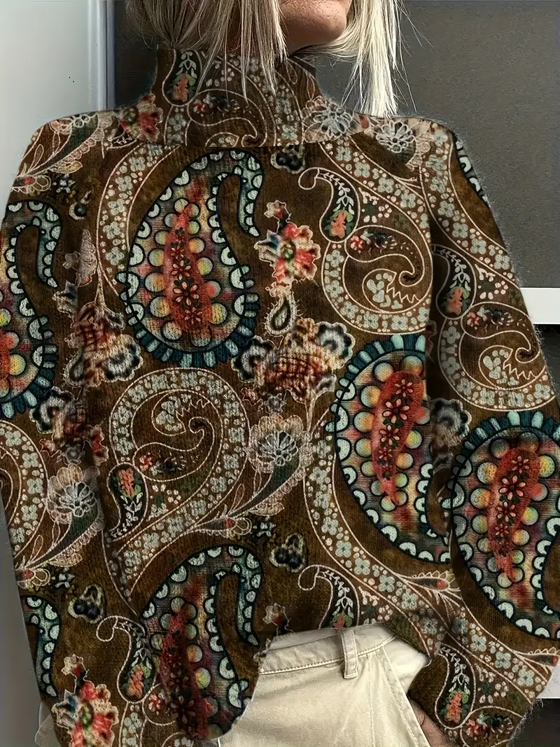 Women Floral Long Sleeve Comfy Vintage Printing Sweater