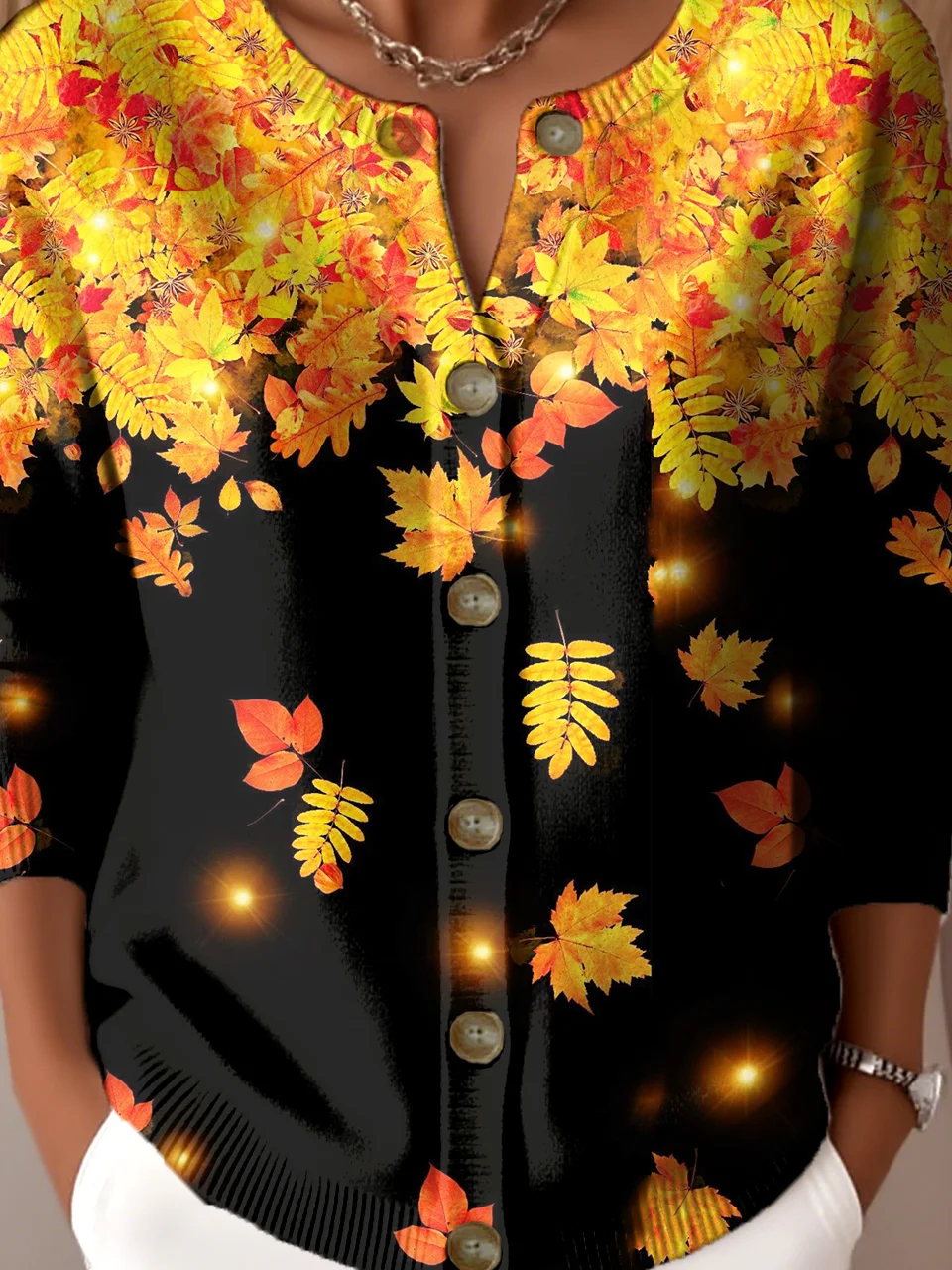 Women Knitted Gradient Pattern Long Sleeve Comfy Vintage Cardigan