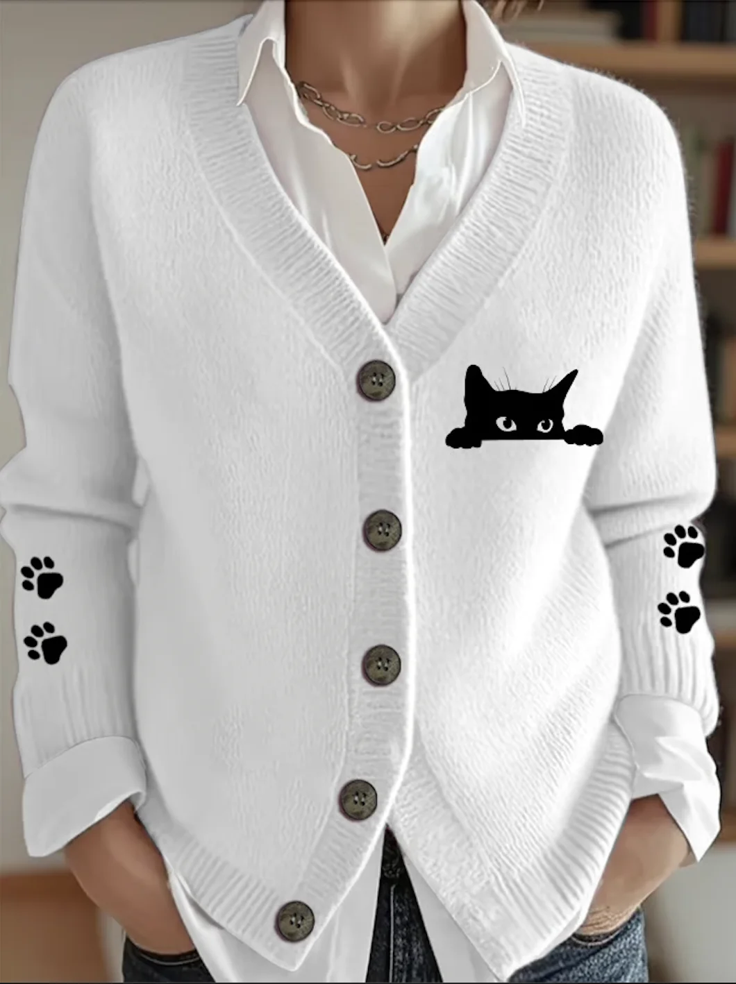 Women Cotton Animal Long Sleeve Comfy Vintage Cardigan