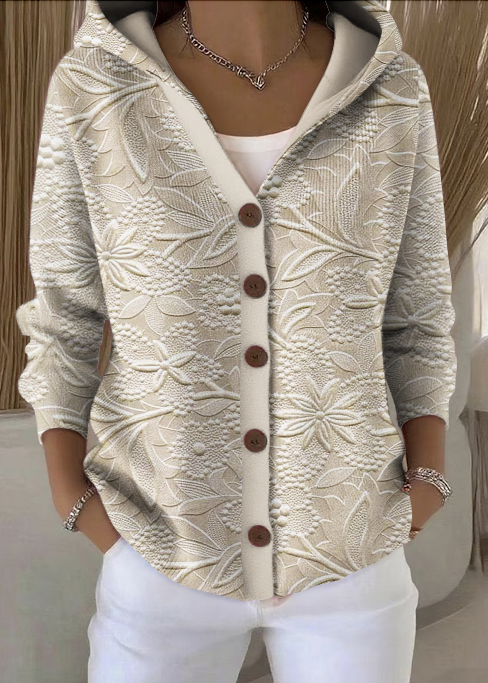 Women Cotton Floral Long Sleeve Comfy Casual Cardigan