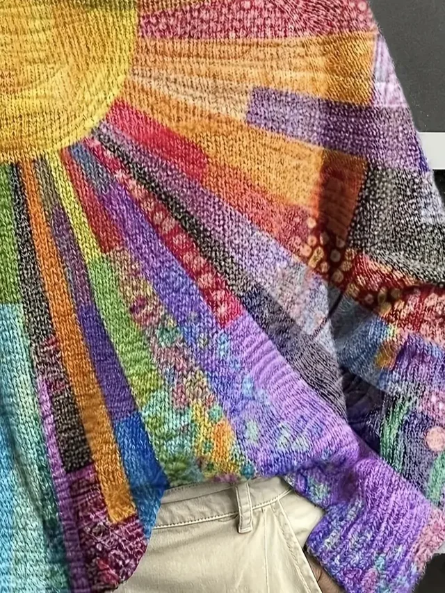 Women Abstract Long Sleeve Comfy Vintage Printing Sweater