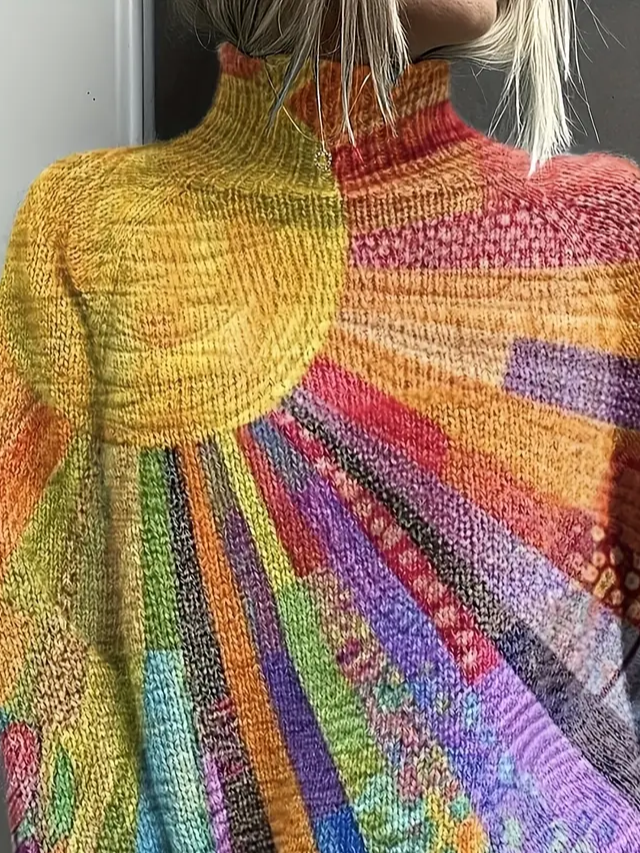 Women Abstract Long Sleeve Comfy Vintage Printing Sweater