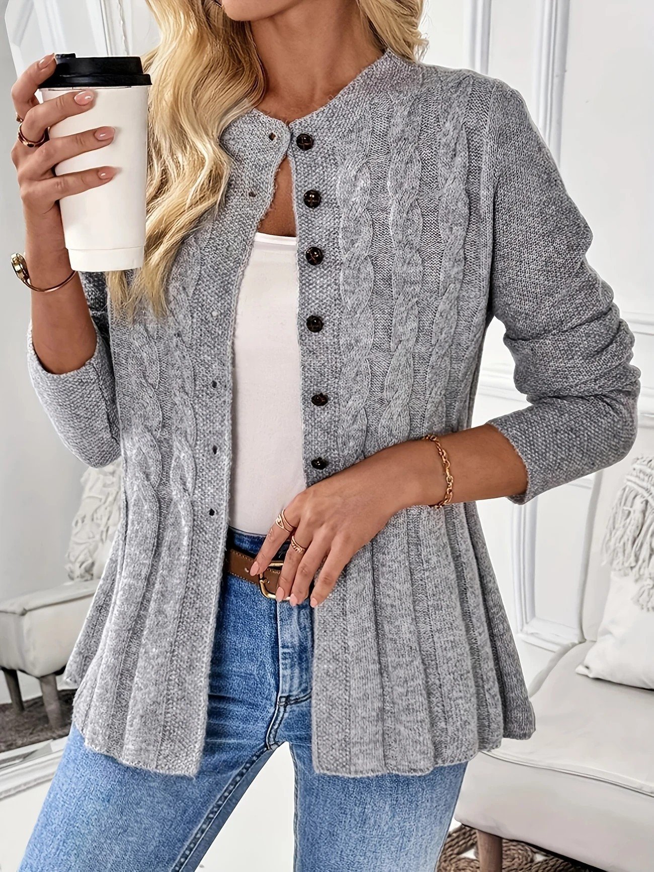 Women Plain Long Sleeve Comfy Casual Cardigan