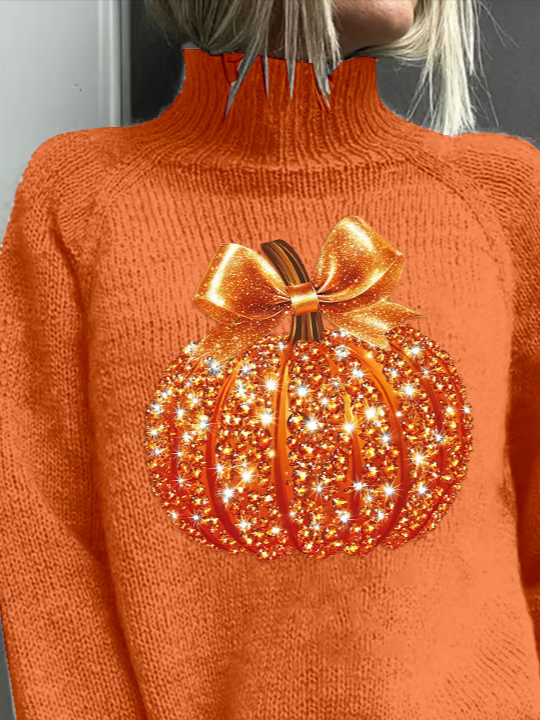 Women Halloween (pumpkin) Long Sleeve Comfy Vintage Printing Sweater