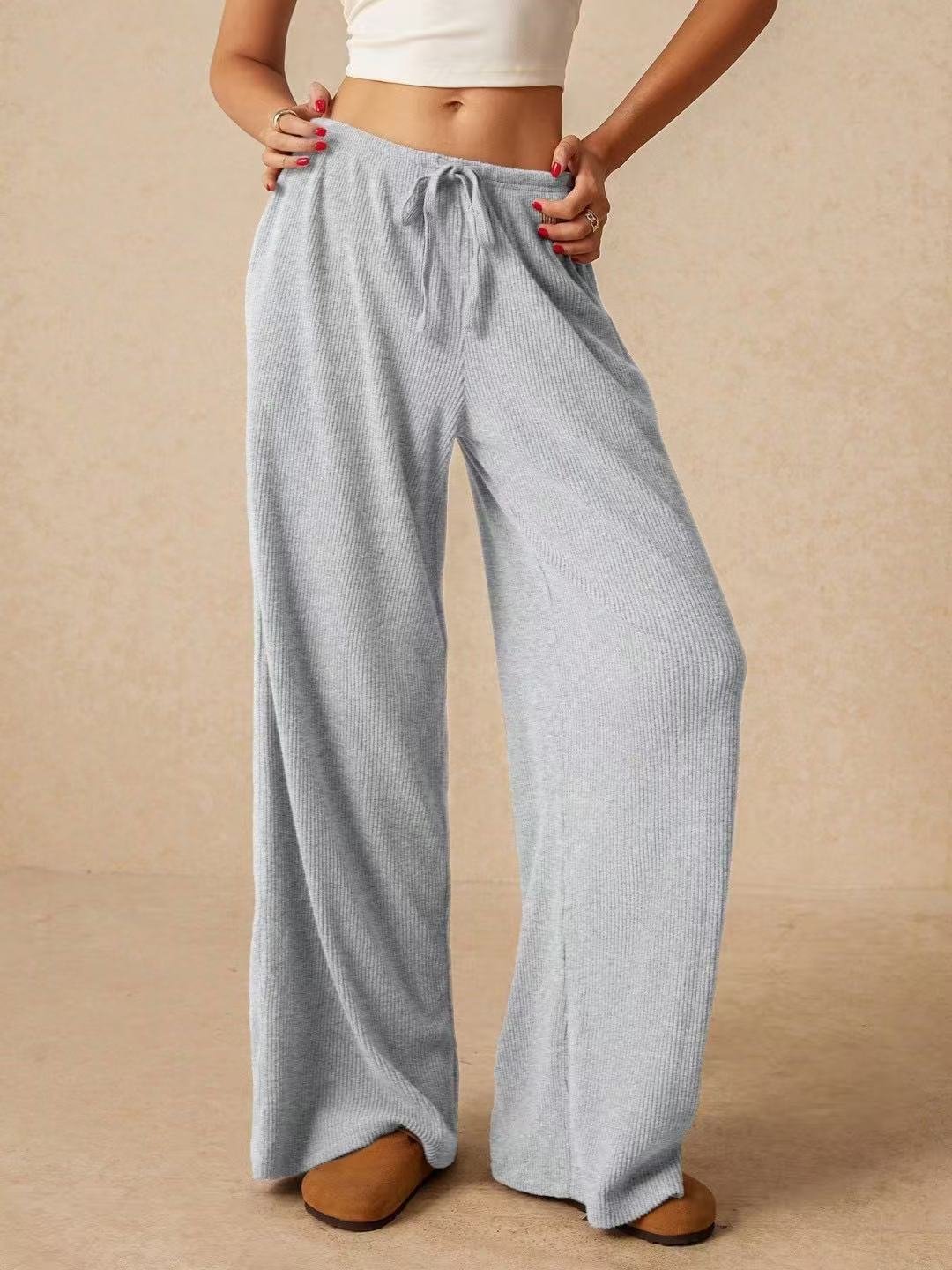 Women Plain Long Elastic Waist Pants Casual Spring/Fall Trousers