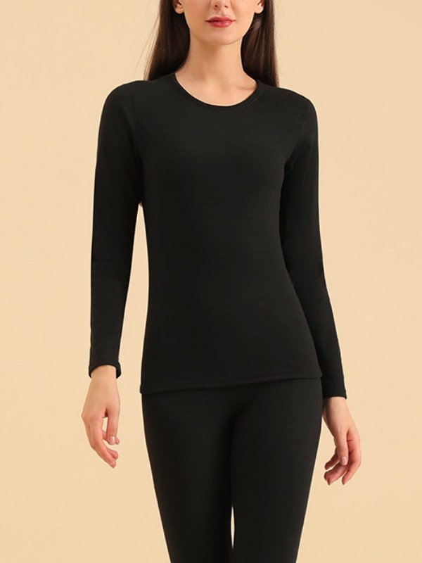 Women Plain Two-Piece Set Daily Long Sleeve Casual Spring/Fall Top With Pants Matching Set