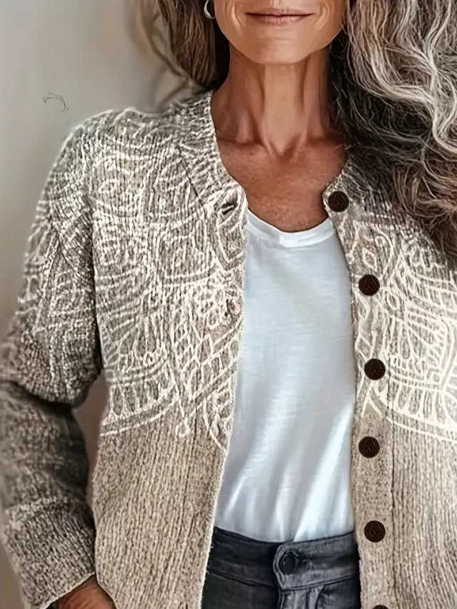 Women Abstract Long Sleeve Comfy Vintage Printing Cardigan