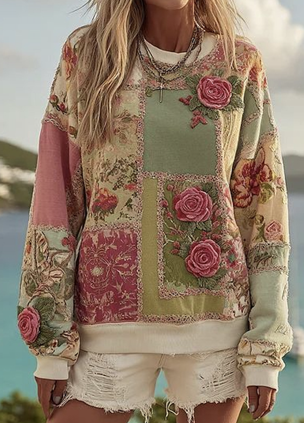 Casual Crew Neck Floral Sweatshirt