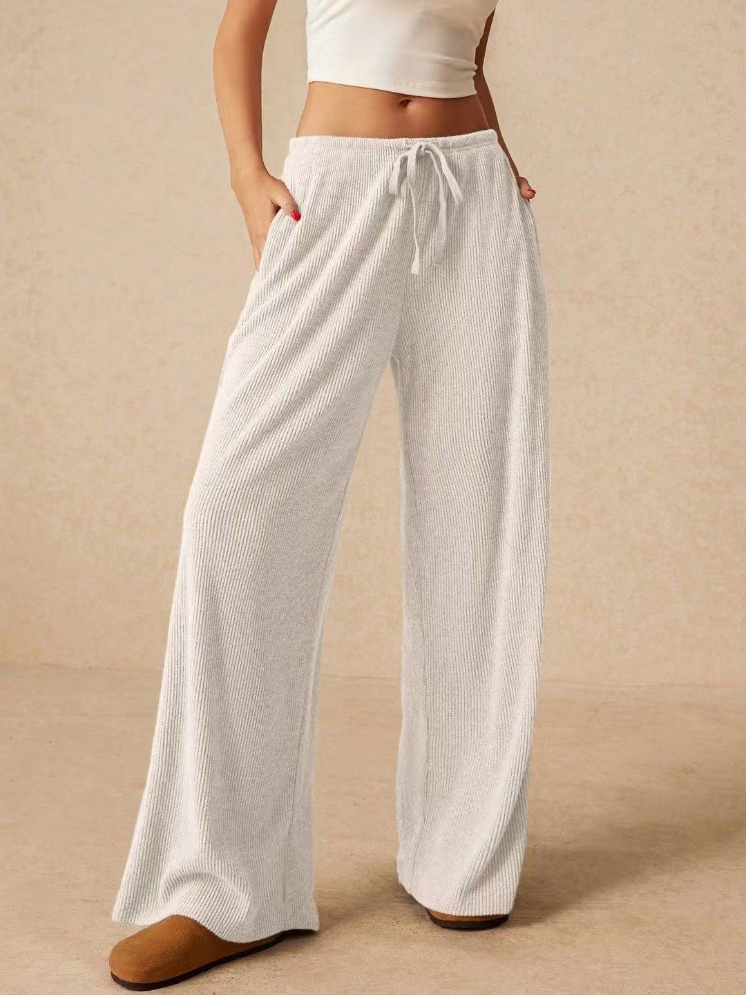 Women Plain Long Elastic Waist Pants Casual Spring/Fall Trousers
