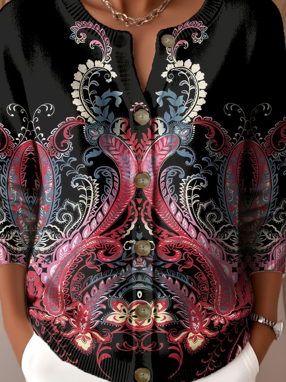 Women Knitted Paisley Long Sleeve Comfy Vintage Cardigan