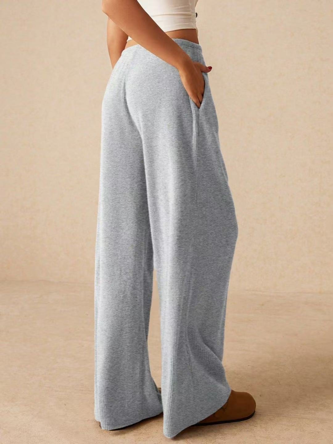 Women Plain Long Elastic Waist Pants Casual Spring/Fall Trousers