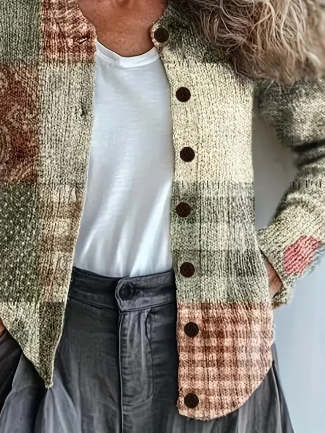 Women Abstract Long Sleeve Comfy Vintage Printing Cardigan