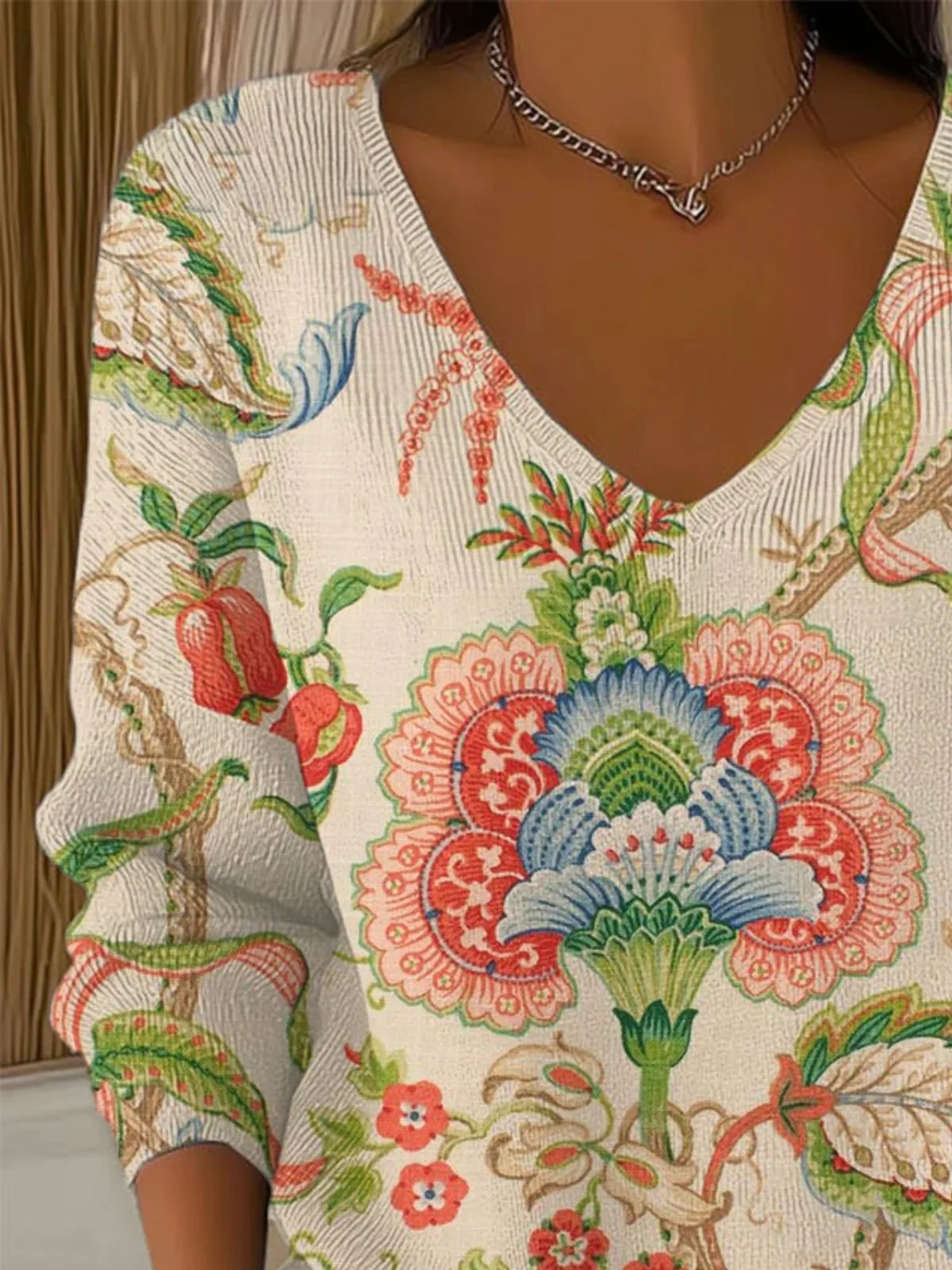 Women Cotton Floral Long Sleeve Comfy Casual Sweater