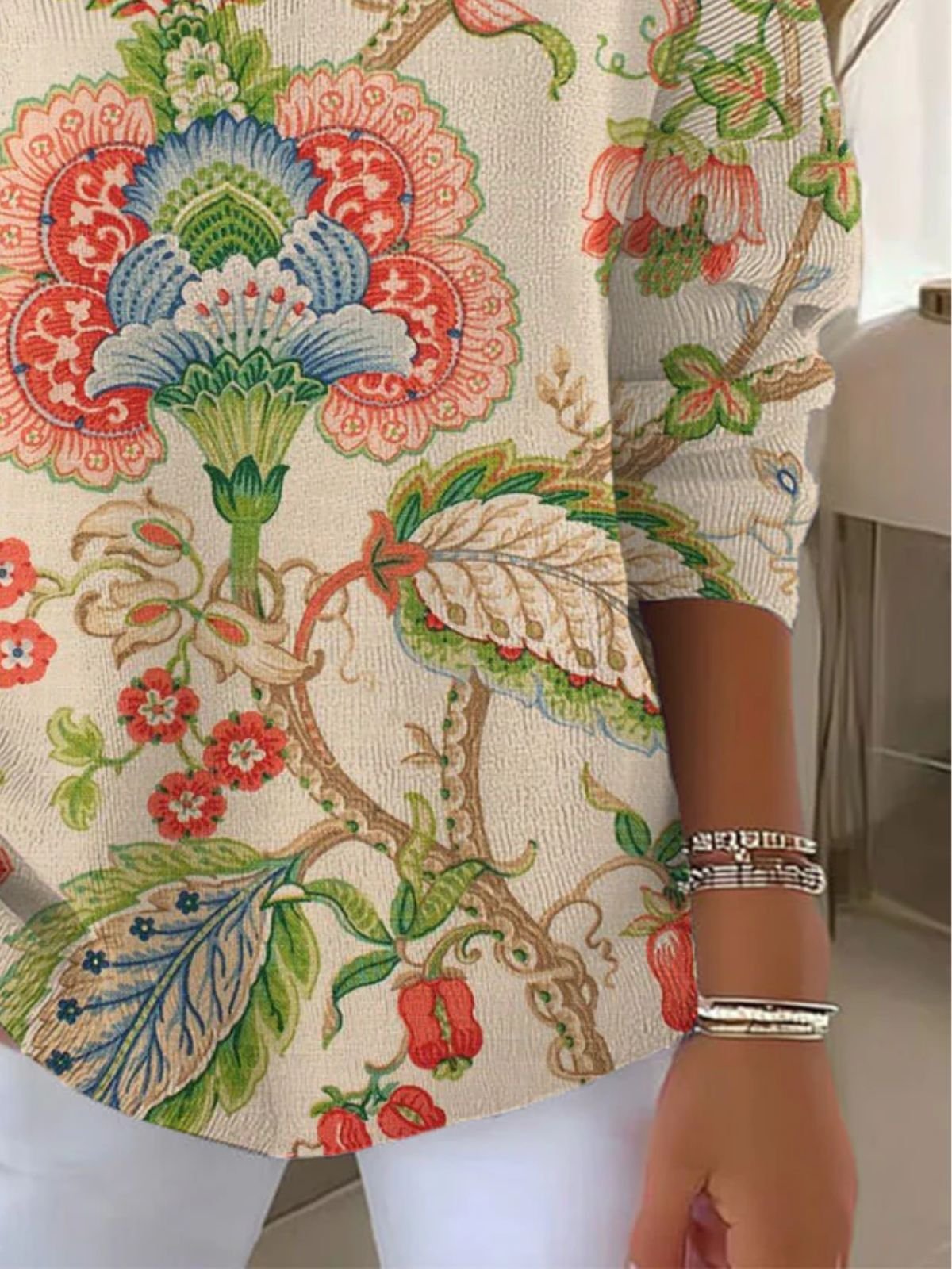 Women Cotton Floral Long Sleeve Comfy Casual Sweater