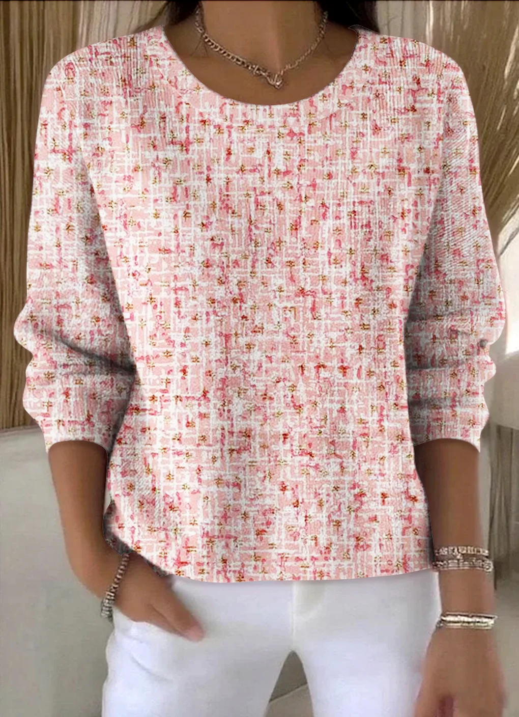 Women Cotton Geometric Long Sleeve Comfy Vintage Sweater