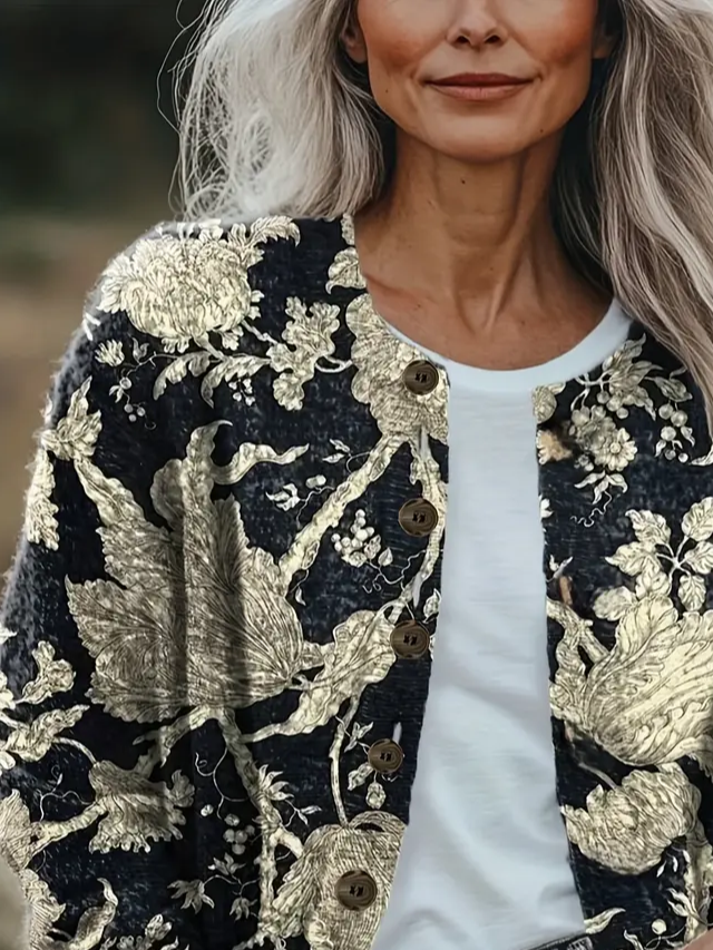 Women Floral Long Sleeve Comfy Vintage Printing Cardigan