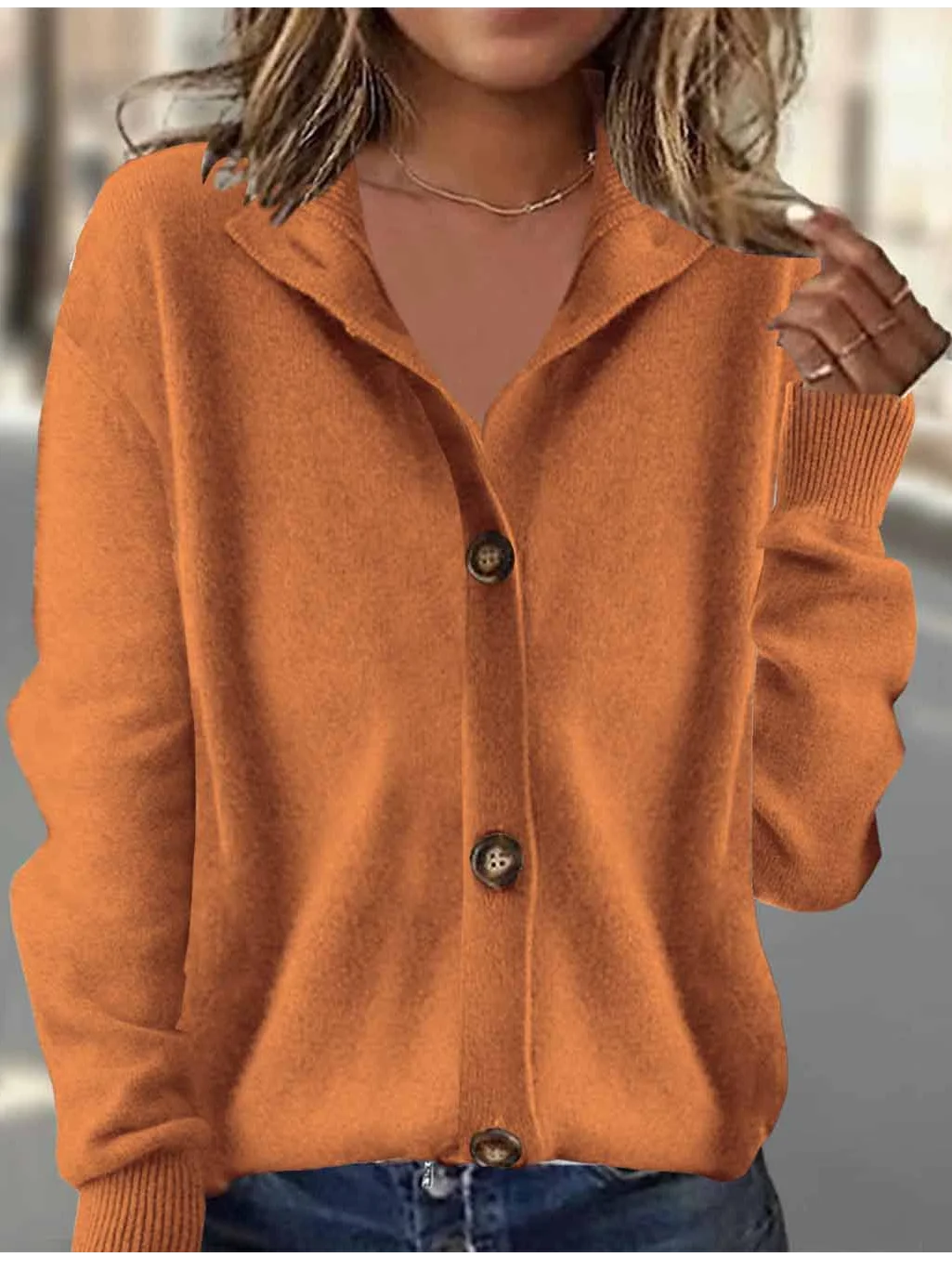 Women Plain Long Sleeve Comfy Vintage Cardigan