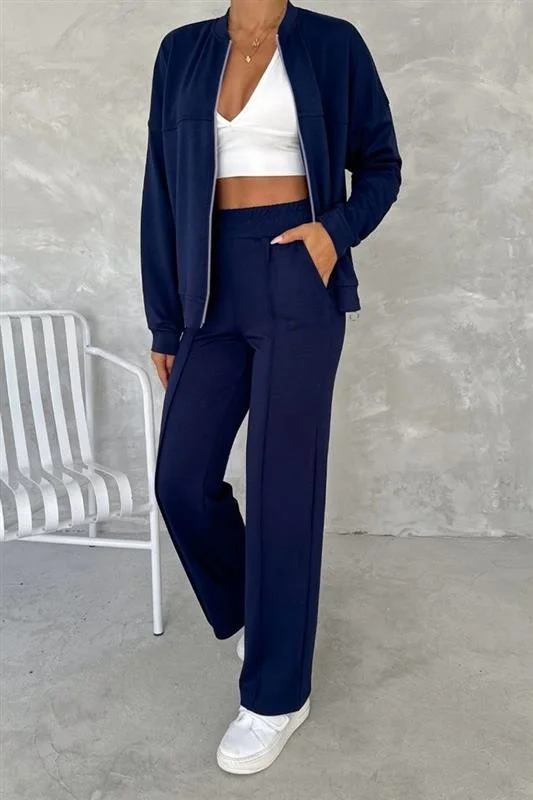 Women Plain Two-Piece Set Daily Long Sleeve Casual Spring/Fall Top With Pants Matching Set