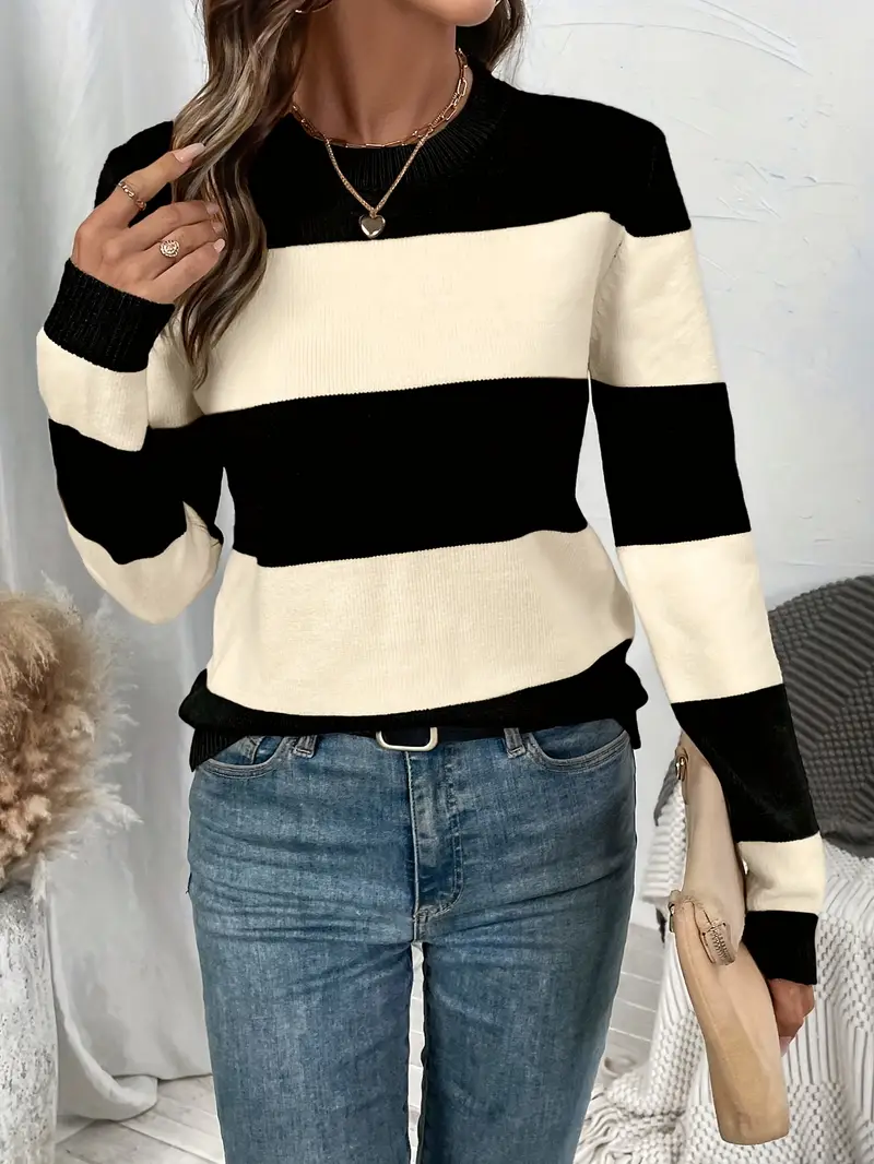 Women Striped Long Sleeve Comfy Casual Printing Sweater