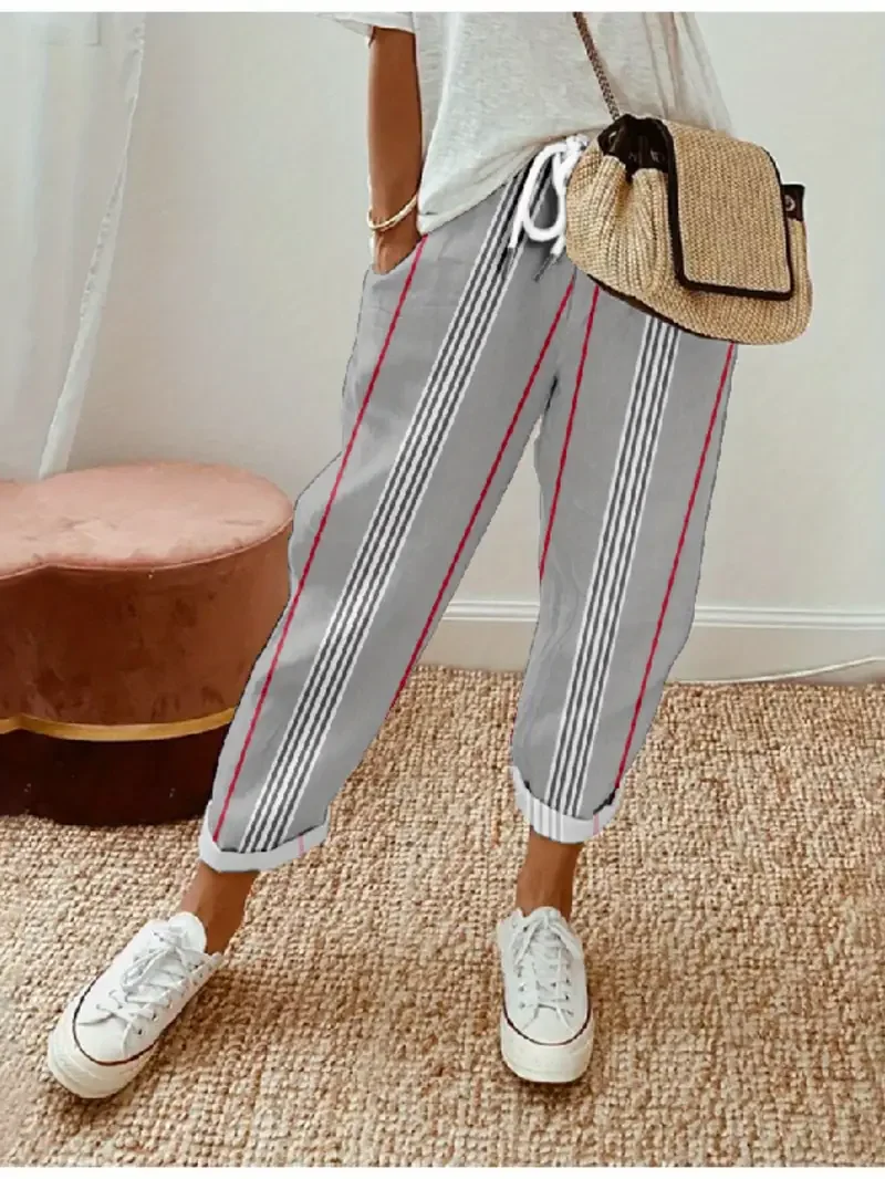 Women Striped Long Pants Casual Spring/Fall Trousers