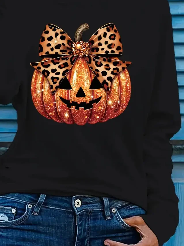 Casual Halloween (pumpkin) Crew Neck Long Sleeve T-shirt