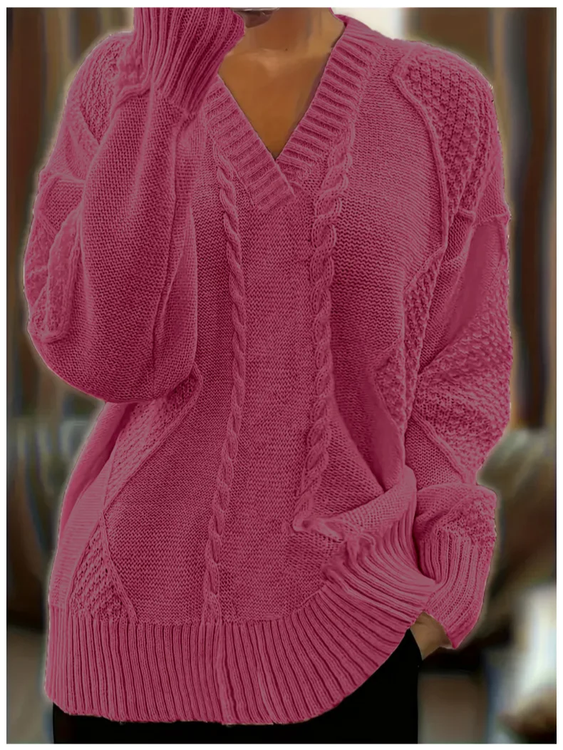 Women Cotton Plain Long Sleeve Comfy Casual Sweater