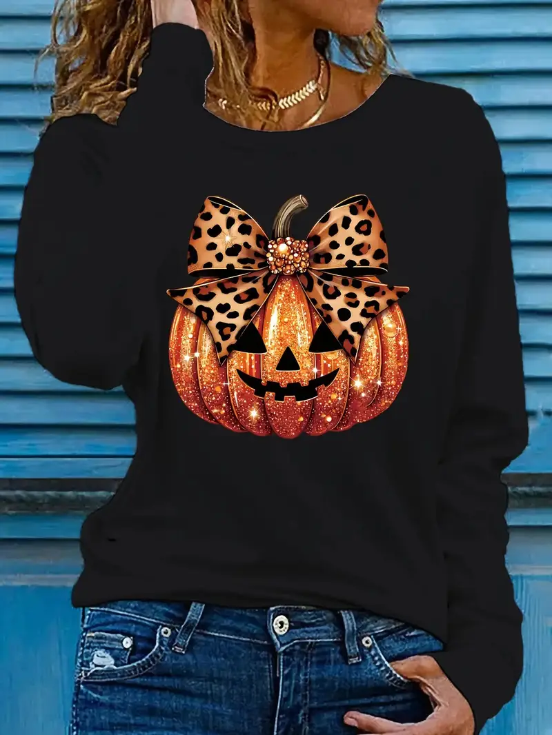 Casual Halloween (pumpkin) Crew Neck Long Sleeve T-shirt