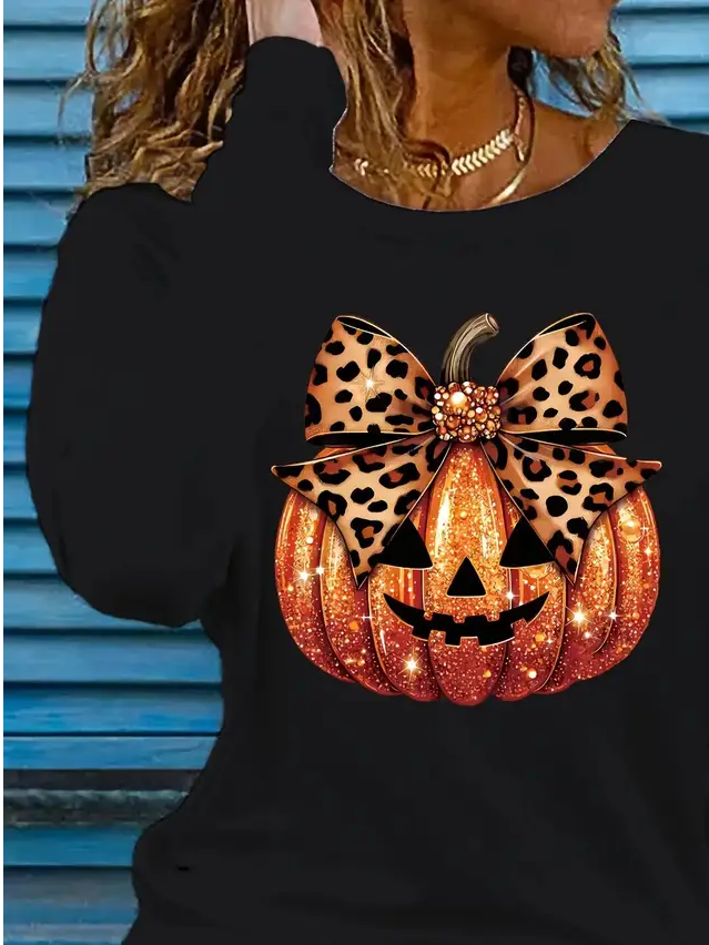Casual Halloween (pumpkin) Crew Neck Long Sleeve T-shirt
