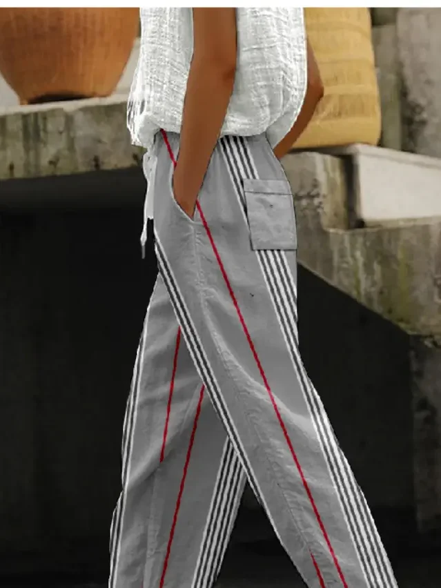 Women Striped Long Pants Casual Spring/Fall Trousers