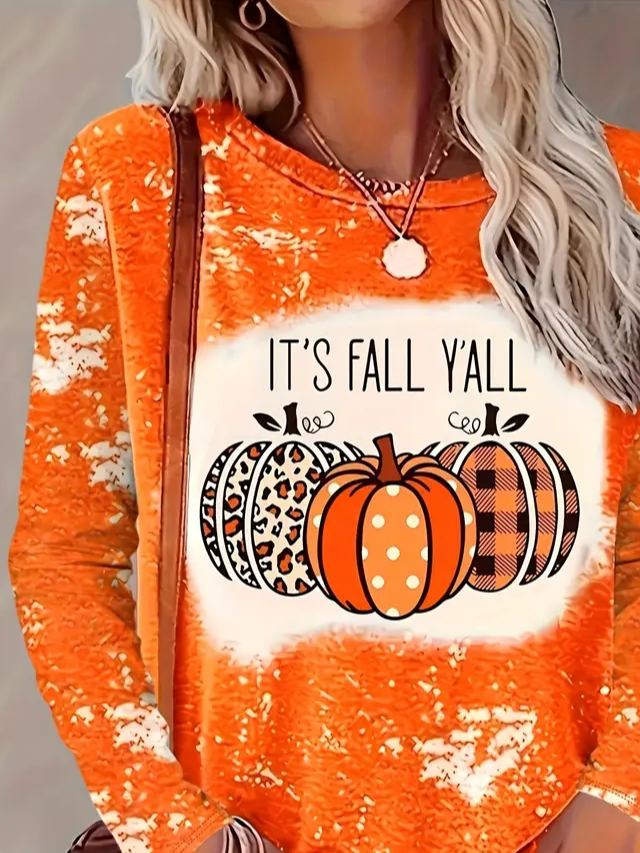 Casual Halloween (pumpkin) Crew Neck Long Sleeve T-shirt