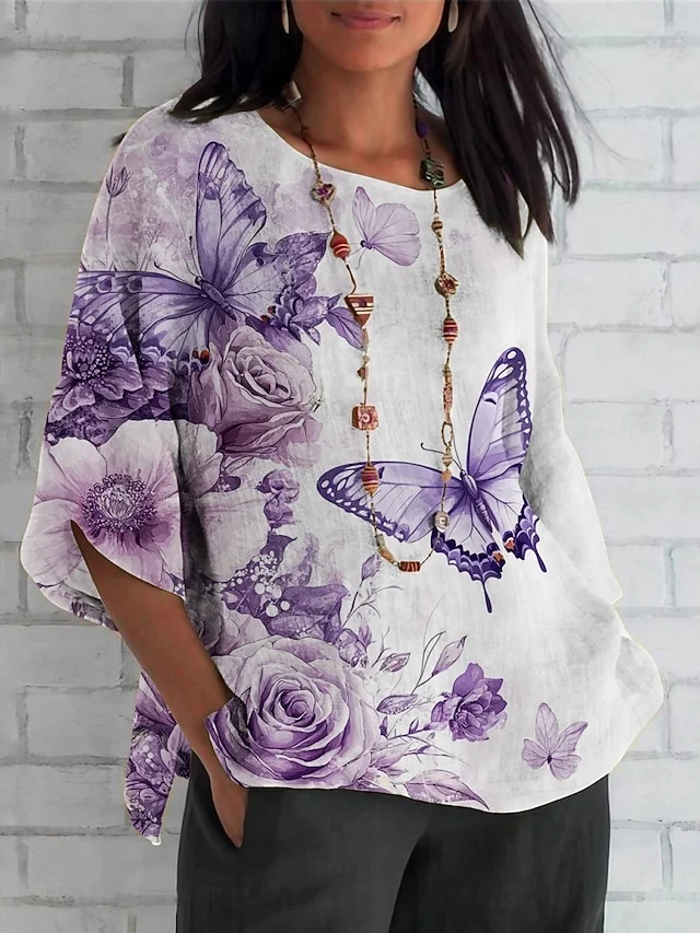 Crew Neck Half Sleeve Floral Regular Regular Fit Blouse For Women