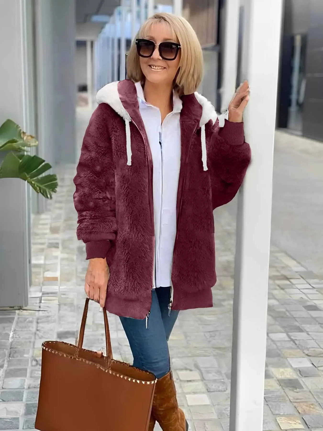 Women Winter Outerwear Vintage Plain Long Sleeve Shawl Collar Jacket