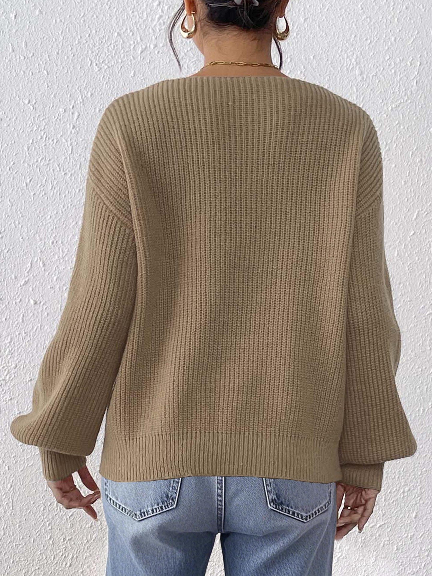 Women Cotton Plain Long Sleeve Comfy Casual Sweater