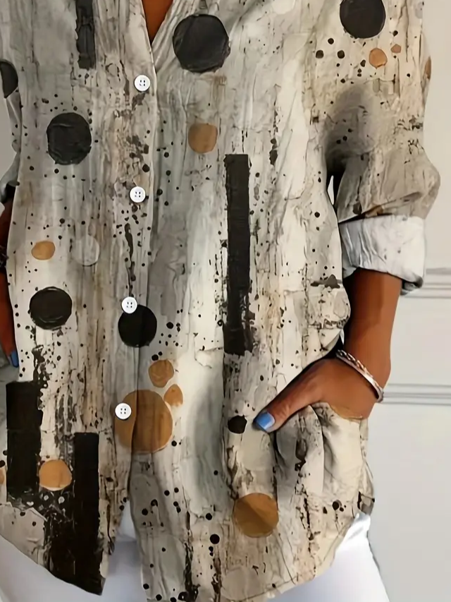 Shirt Collar Regular Sleeve Long Sleeve Abstract Buckle Regular Loose Button Up Shirt Shirt For Women