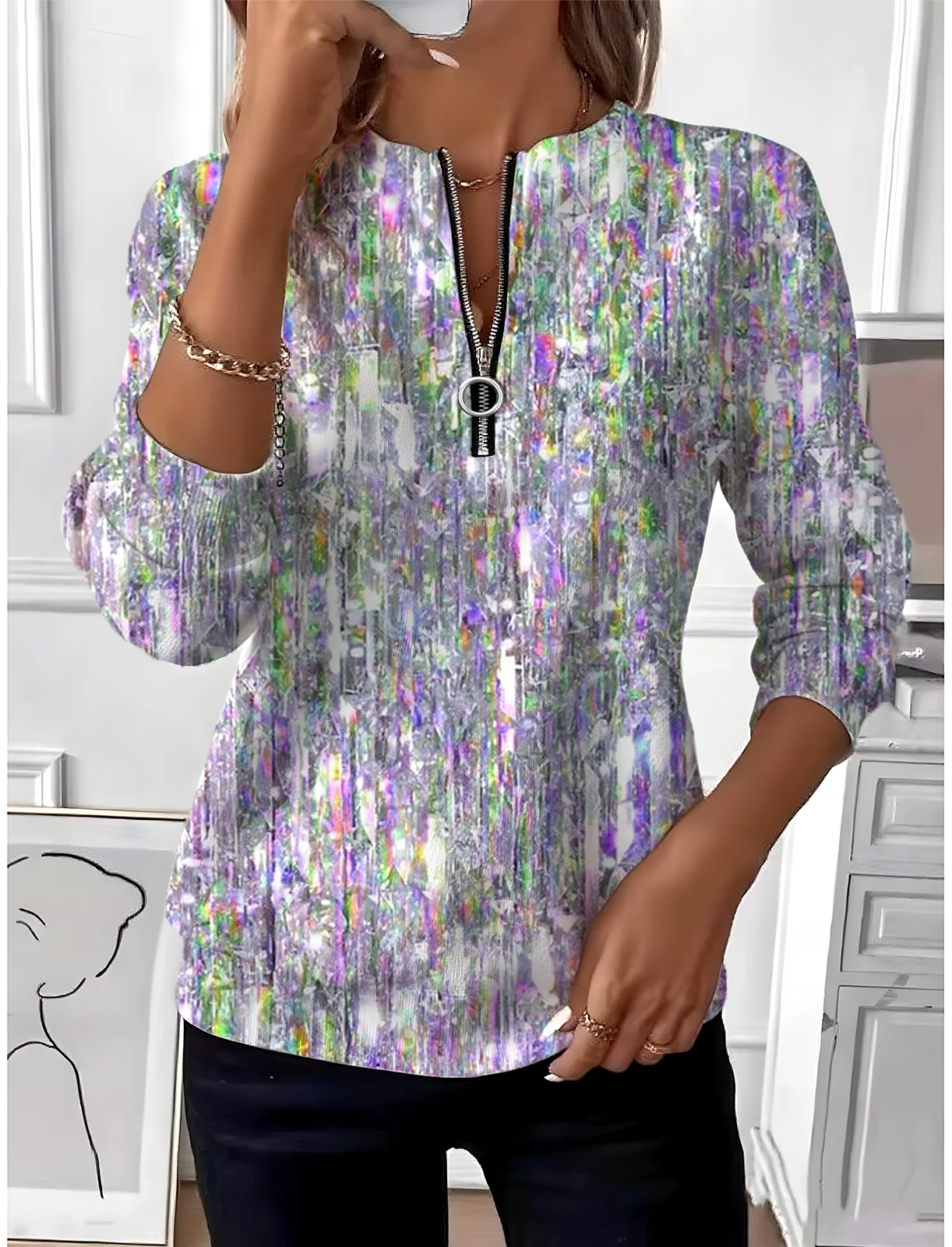 Vintage Crew Neck Gradient Pattern Sweatshirt