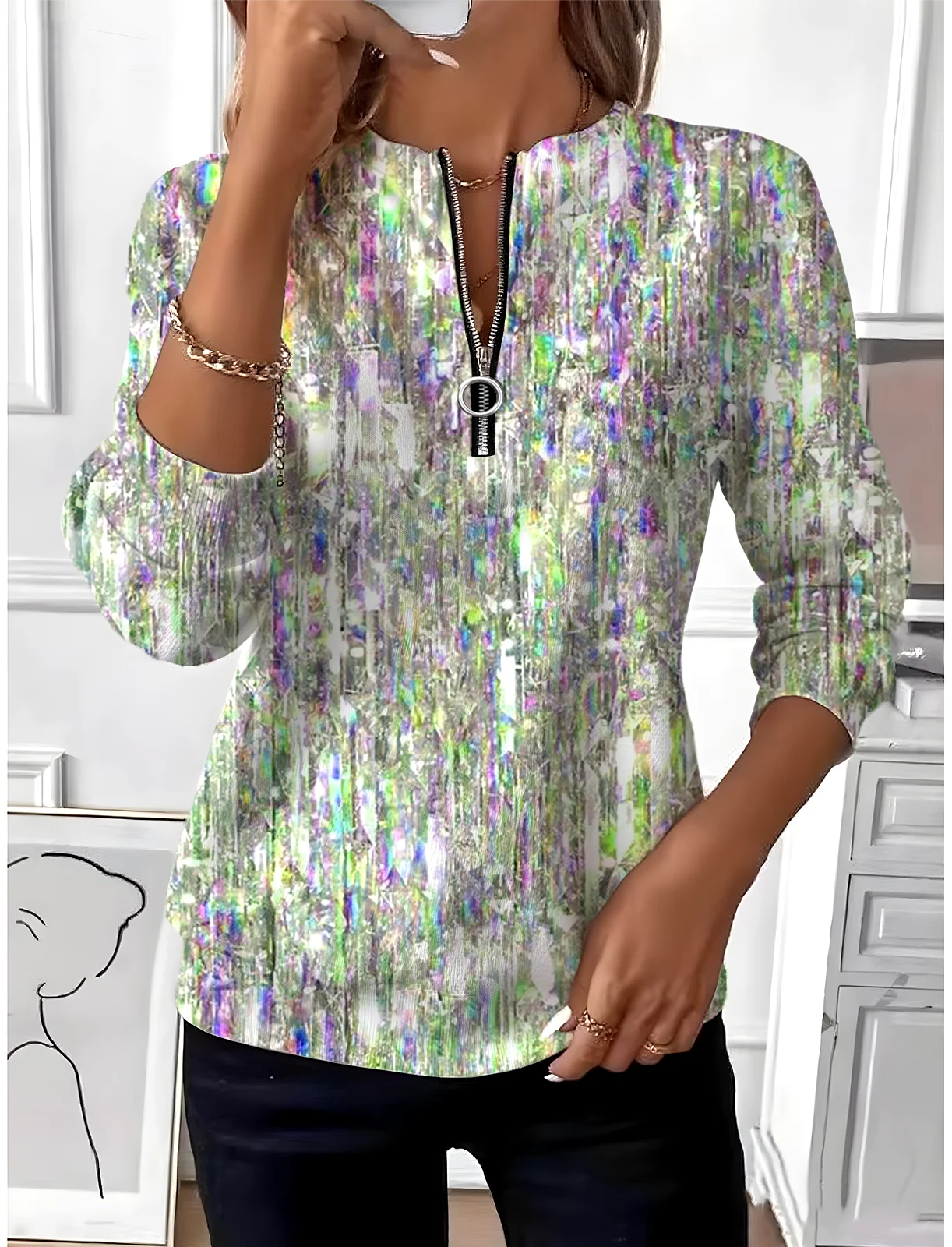 Vintage Crew Neck Gradient Pattern Sweatshirt