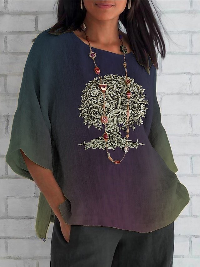 Crew Neck Half Sleeve Geometric Regular Regular Fit Blouse For Women