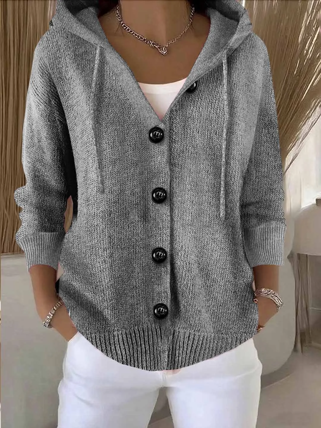 Women Plain Sleeveless Comfy Vintage Cardigan