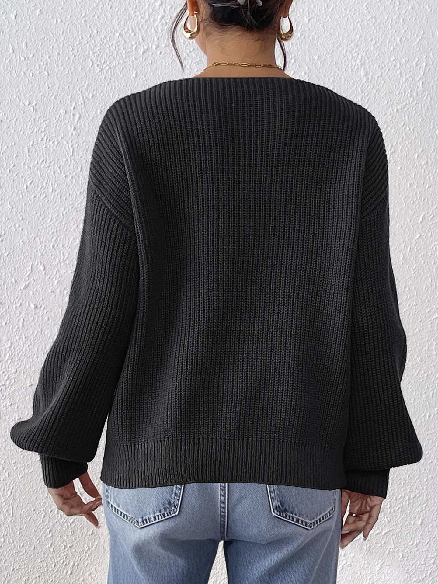 Women Cotton Plain Long Sleeve Comfy Casual Sweater