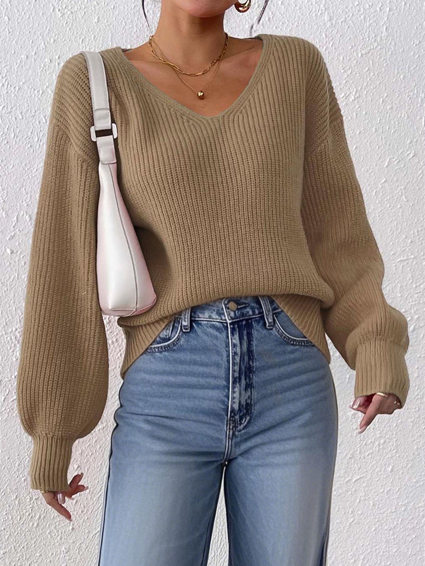 Women Cotton Plain Long Sleeve Comfy Casual Sweater